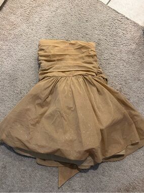 Strapless Glitter Tan Party Dress